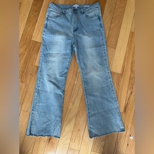 Forever 21 Light Blue Flare Jeans with studded sequins & Distressed Hem